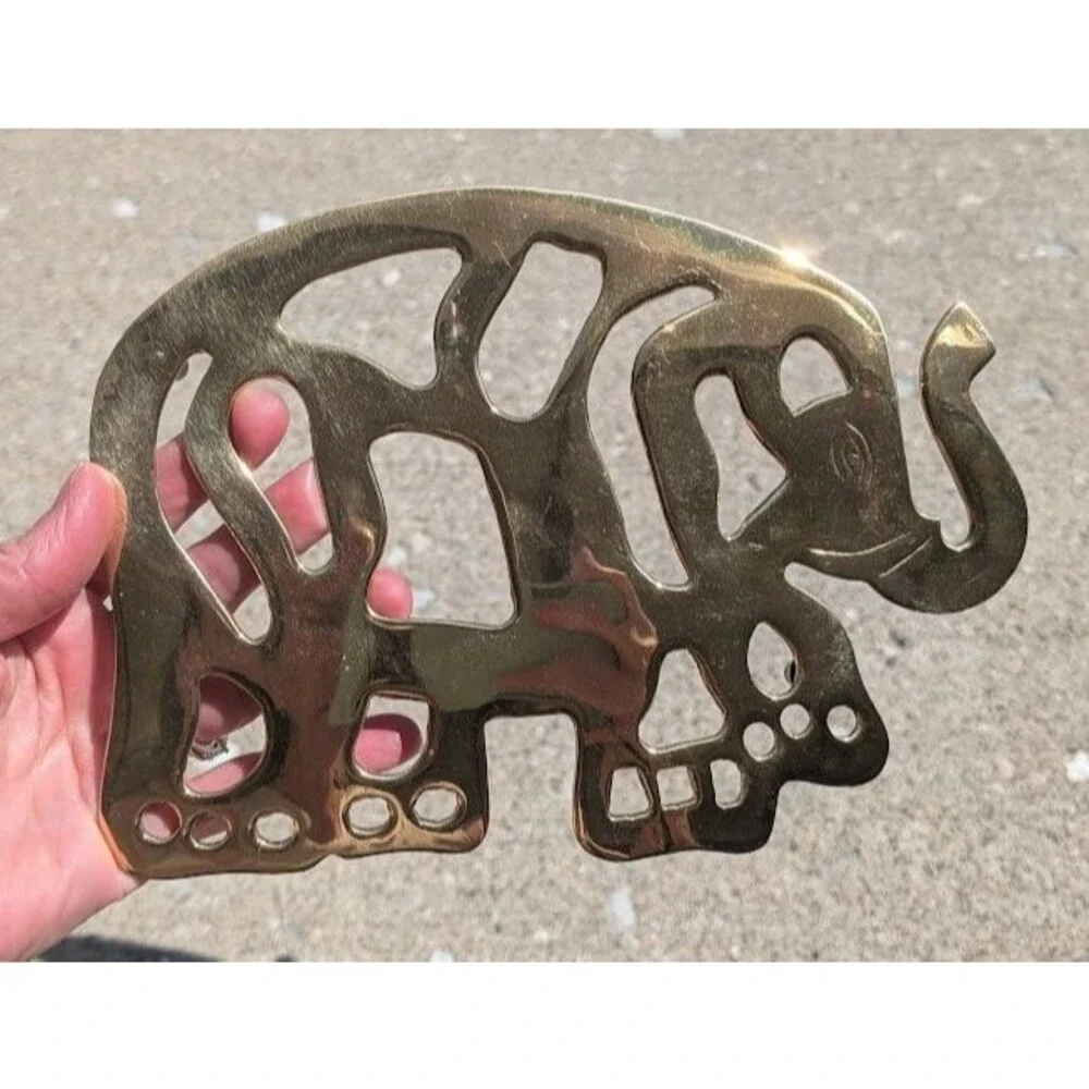 Vintage Brass Elephant with Trunk Up For Good Luck Trivet